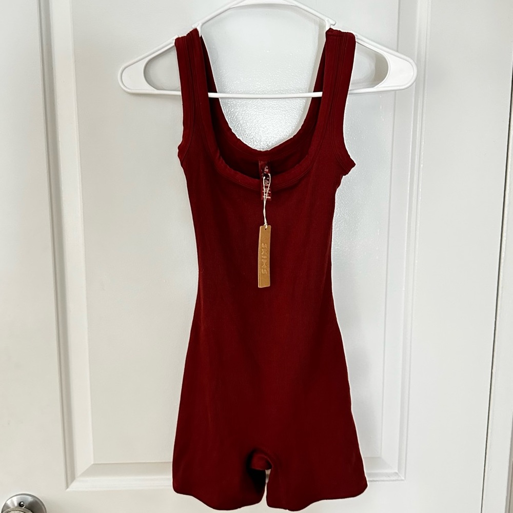 Skims Cotton Ribbed Onesie - Size XXS - Sangria